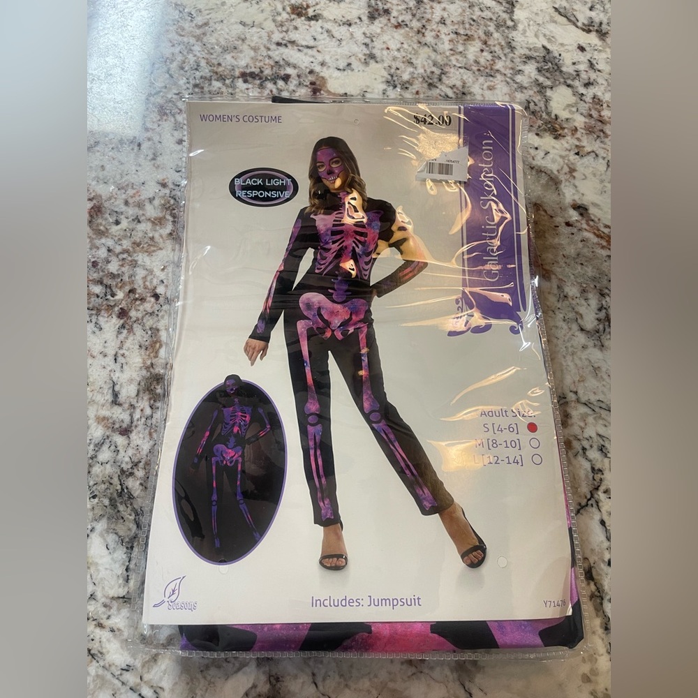 Seasons Galactic Skeleton black light responsive women’s costume. NWT various sz